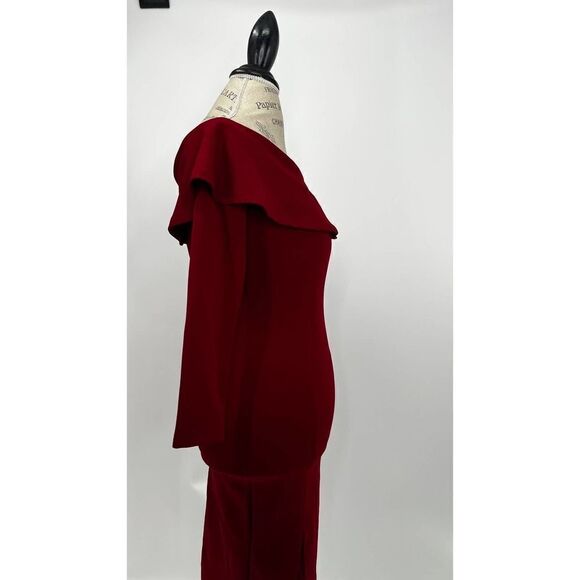 MISSGUIDED Ruffled Bardot Off-the-shoulder Maroon Bodycon Dress US 2